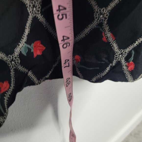 Vintage 90s black red retro floral tie back romantic midi witchy dress size 16 - Picture 5 of 5